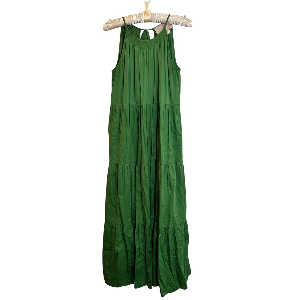Gal Meets Glam Tiered Maxi Dress Size 4 Green Halter Neck Boho Romantic Cottage